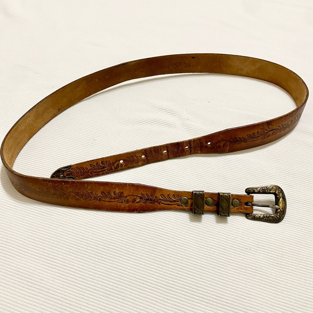 Vintage Tooled Leather Western Belt